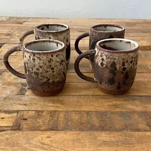 Art Studio Pottery Frances Mug Set of 4 3.5" Stoneware Brown Spotted Rustic